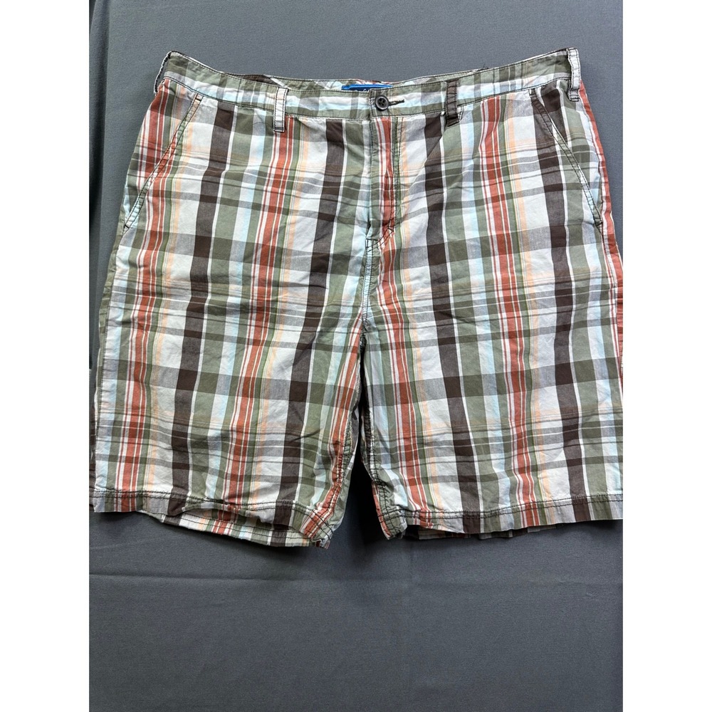 Croft & Barrow Men's Plaid Shorts Size‎ 38 Green Orange Brown Cotton Flat Front
